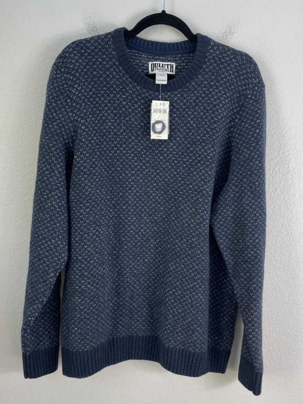 NEW Duluth Trading Co Sweater Mens LT Blue Lambswool Birdseye Crew Pullover